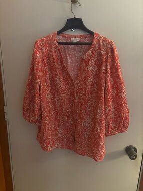 Knox Rose Women’s Coral Floral Blouse - Lightweight Button-Up Top